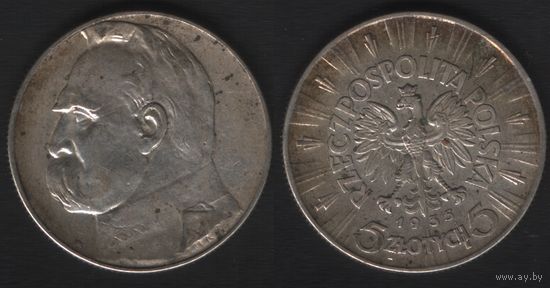 Польша y29 5 злотых 1935 год  Пилсудский