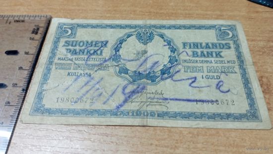 5 марок золотом 1909 года Финляндский Банк  **0672