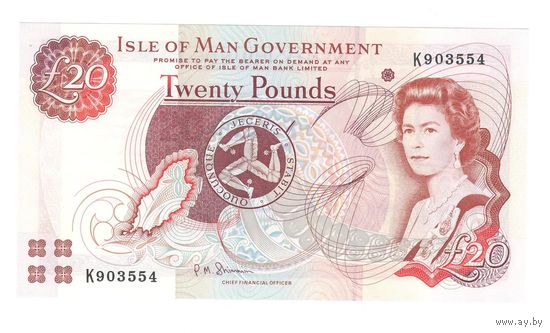 Остров Мэн 20 фунтов 2000 года. Тип Р-49а. Состояние UNC!