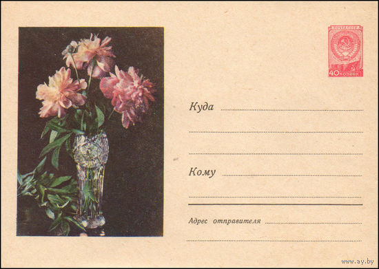 Художественный маркированный конверт СССР N 682 (17.04.1958) Фото пионов в хрустальной вазе