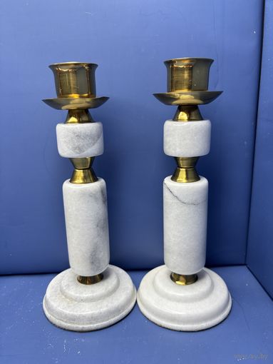 Пара подсвечников на одну свечу металл камень