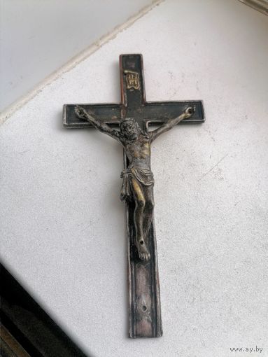 Крест - Распятие, латунь, посеребрение, католическое
