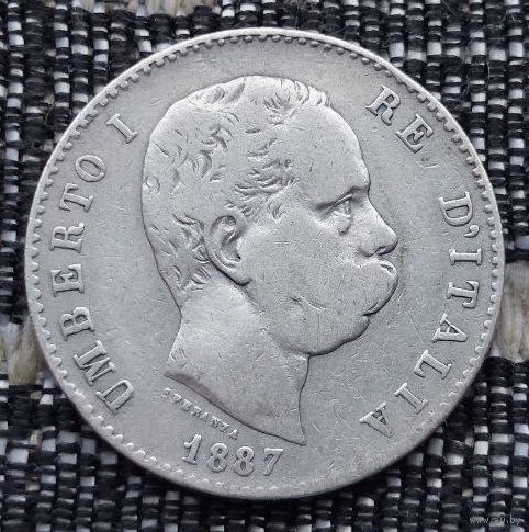 Италия 1 лира 1887 года. Серебро! Сторгуй за свою цену, предложи обмен! Y