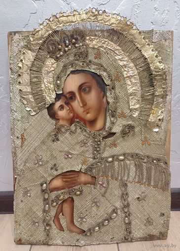 Все лоты с 1р.Редкая икона Божьей Матери Красивое письмо Размер 44/33,5 см