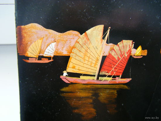 Картина на дереве. Письмо. Вьетнам времён СССР. 21см.х18см.