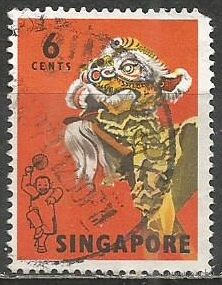 Сингапур. Народный танец, маска. 1968г. Mi#87.