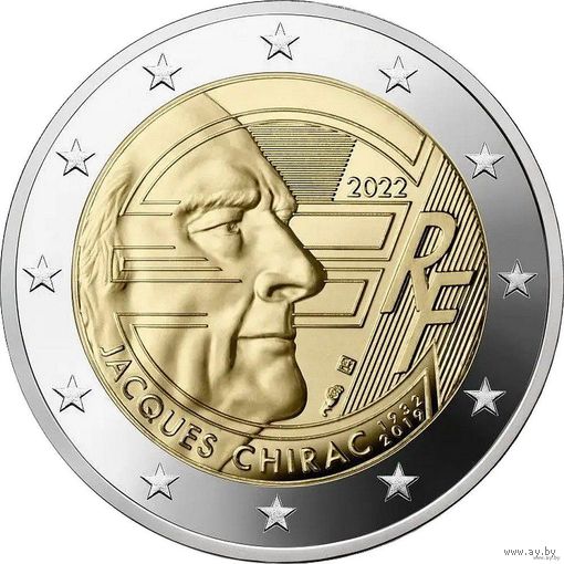 2 евро 2022 Франция Жак Ширак UNC из ролла