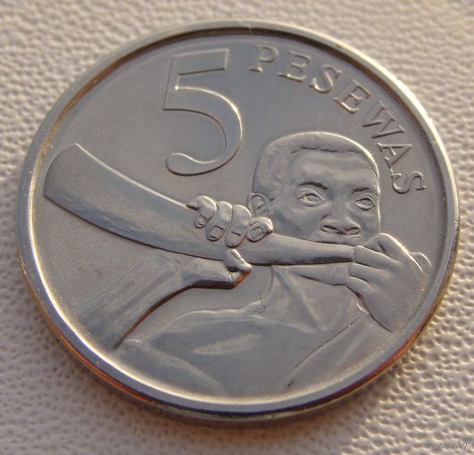 Гана. 5 песев 2007 год  KM#38  "Диджериду-музыкальный духовой инструмент"
