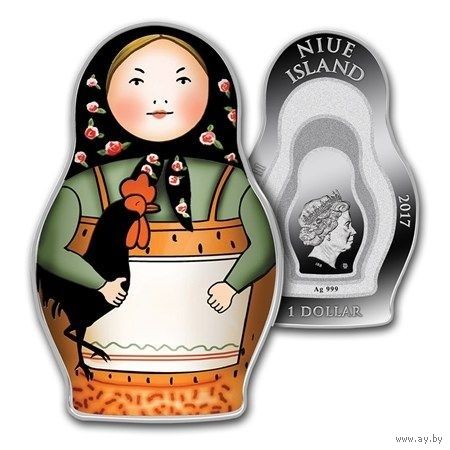 Ниуэ 1 доллар 2017г. "Матрёшка". Монета в капсуле; подарочной рамке с сертификатом; коробка. СЕРЕБРО 31,10гр.(1 oz).