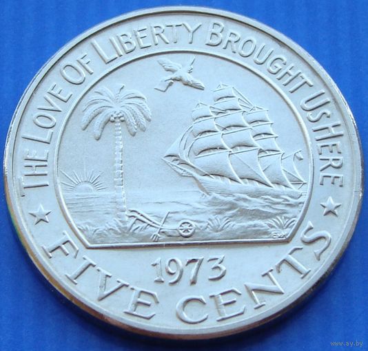 Либерия. 5 центов 1973 год  KM#14  Редкий год!!!   Тираж: 11.000 шт