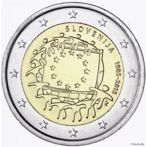 Словения 2 евро 2015 года, UNC. 30 лет флагу Европейского союза. Редкая! Сторгуй за свою цену, предложи обмен!