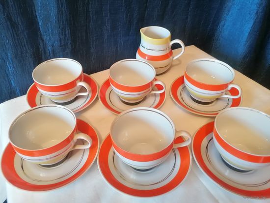 Чайная пара на 6 персон и сливочник, Барановский фарфоровый завод