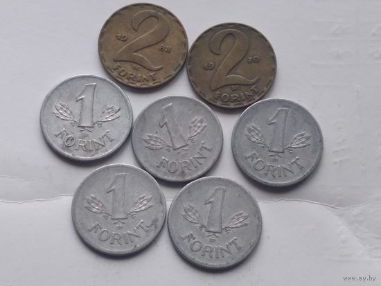 Венгрия (ВНР) . 1 форинт (5 монет) 1968 и 1981 годов, 2 форинта 1970 и 1983 годов.