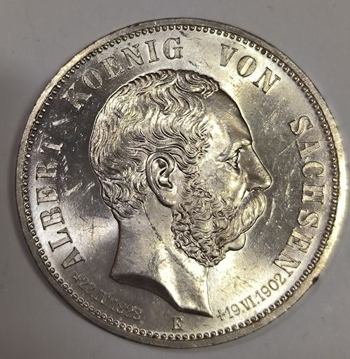 5 марок 1902 Альберт Саксонский - лучистый! Превосходный! Тяжёлый люкс!