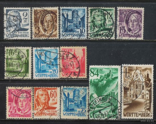 Оккупация Германия Французская зона Вюртенбург-Гогенцоллерн 1947 Шиллер Гёльдерлин Ворота Линдау Монастырь Бебенхаузен Замок Лихтенштейн Церковь Цвифальтен Стандарт Полная #1-13