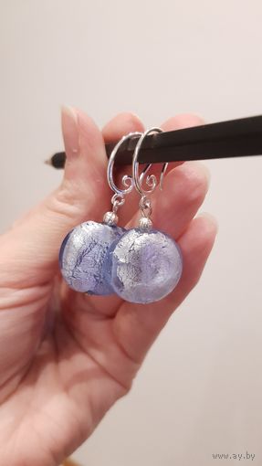 Серьги ручной  работы из стекла в серебре