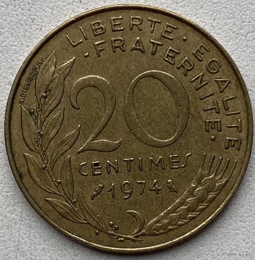 Франция 20 сантимов 1974 г.