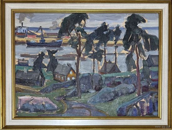 Рогалевич М.В "Родныя мясціны",1960г. Картон, масло. Размер с рамой 61х46,5 см.