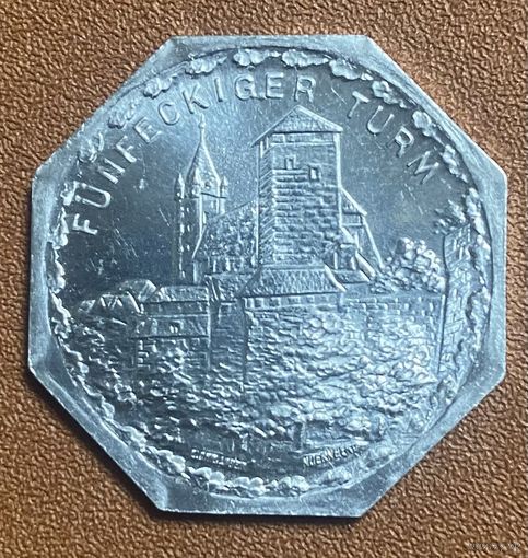 Германия Нюрнберг нотгельд 20 пфеннигов 1920 год. Пятиугольная башня  трамвайный жетон