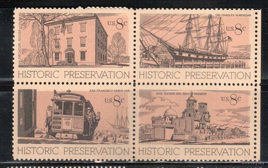 США-1971, (Мих.1052-1055) ,**  , История, Трамвай, Корабль(полная серия)