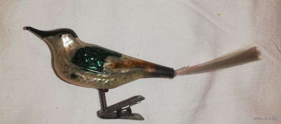 Елочная игрушка "Птичка", стекло, СССР