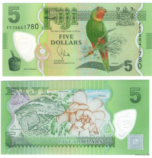 Фиджи 5  долларов 2012 год  UNC   Красногорлый лори  (полимер)