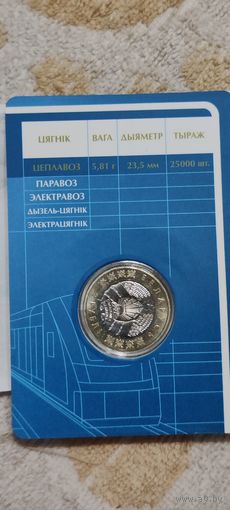ТЕПЛОВОЗ ( ЦЕПЛАВОЗ ).Серия История белорусской железной дороги. Поезда. 2 рубля, 2025 год