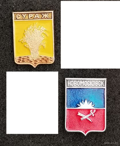 Гербы городов Сураж, Новомосковск. Серия "Квадрат". Цена за знак.