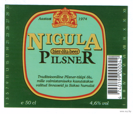 Этикетка пива Nigula Эстония Ф975