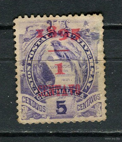 Гватемала - 1895 - Герб с надпечаткой 1895/ 1 CENTAVO на 5С - (есть тонкое место) - [Mi. 55I] - полная серия - 1 марка. Чистая без клея.  (Лот 20Gv)-T4P16