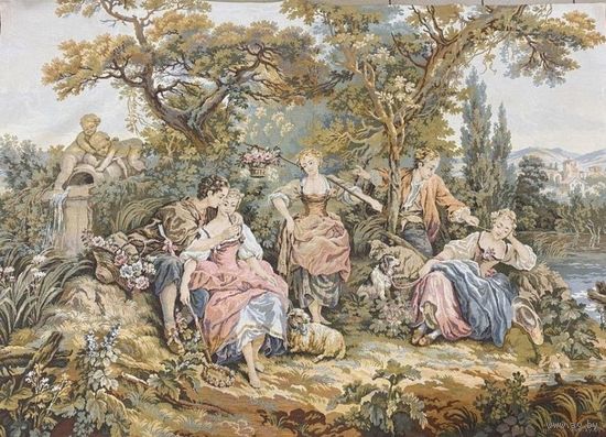 - Старый Гобелен Франция 186х132 см Хлопок Оригинал !