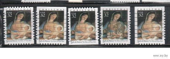 США-1996 (Мих.2799 ВА+BD+ВЕ) , гаш., Рождество, Живопись, (одиночка), 5 зубцовок(1)