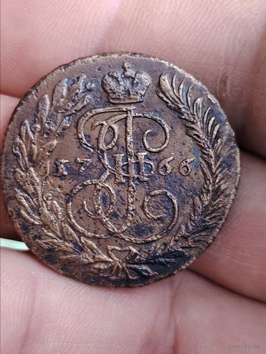 2 коп 1766г ММ перечекан из 4 коп 1762г Барабаны