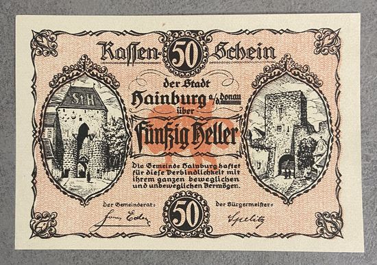 Геллеров Нотгельд Австрия Хайнбург-на-Дунае, 50 геллеров 1920 год