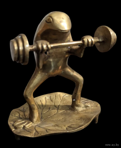 Статуэтка Лягушка со штангой Латунь