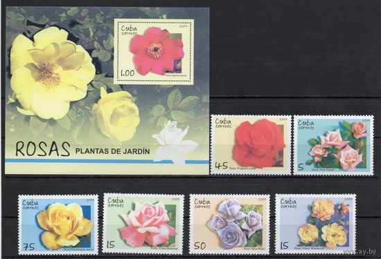 Куба 2007.Флора Розы 6 марок+блок  (4995)