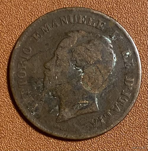 Монета Италия 5 чентезимо 1861 год. Виктор Эммануил II. Монетный двор Милан.