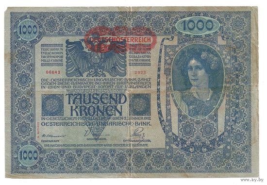 Немецкая Австрия 1000 крон 1902 г. (Выпуск 1919 г.)