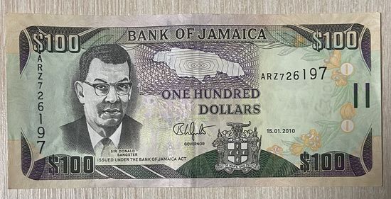 Банкнота 100 долларов 2010 год Ямайка Дональд Сангстер
