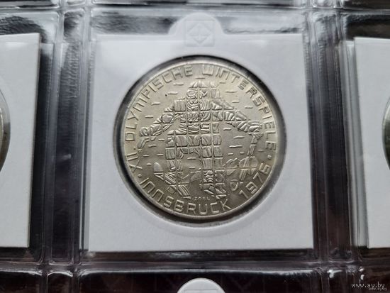 100 шиллингов 1975 Серебро 24 грамм 640 пробы 0,494 унции! Австрия XII зимние Олимпийские Игры, Инсбрук 1976 - Лыжник (Орёл Халль-ин-Тироль)! ВОЗМОЖЕН ОБМЕН!