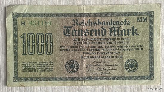 Банкнота 1000 марок 1922 год. Веймарская республика. С рубля без МЦ.