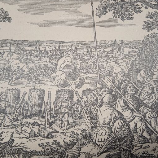 Осада города Аугебурга... Энциклопедическая гравюра СПБ. 19-20века 19х20см.