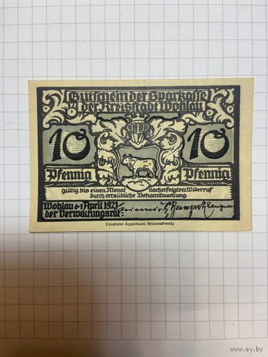 10 пфеннигов (нотгельды) г. Германия Вохлау-1201