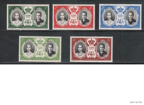 Монако-1956(Мих.561-565)  **  , Свадьба Князя Ренье III и Грейс Келли