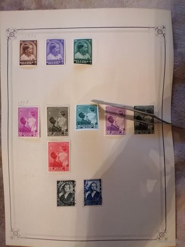 Марки Бельгии на альбомных листах 1936-1945 годы