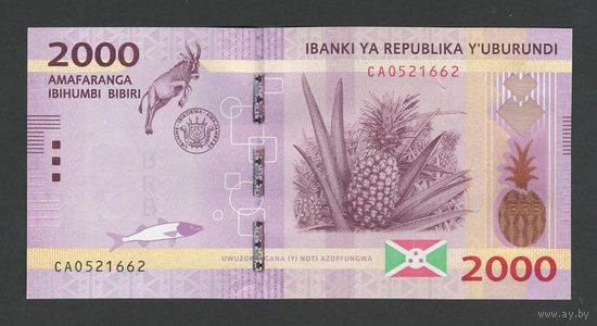 Бурунди 2000 франков 2015 года. Тип P-52. Состояние UNC