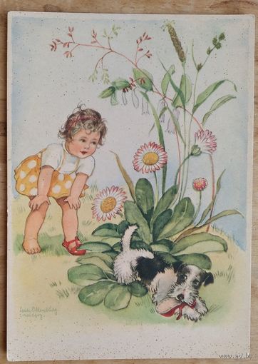Девочка и собачка, укравшая туфельку. Германия. 1950-е. Чистая.