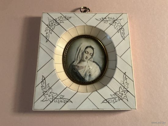 Портретная миниатюра Дева Мария Германия винтаж Живопись