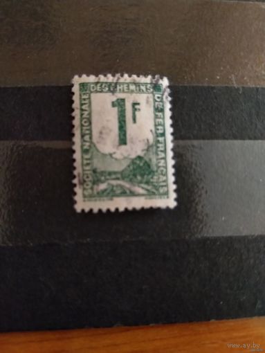 1944 Франция марка оплаты пересылки посылок (пакетов) по железной дороге поезд паровоз железная дорога Ивер 1 (2-2)