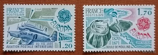 1979 Франция Почтовые марки ЕВРОПЫ  История почтовой связи Почта и телекоммуникации 2148 2149 ** Авиация самолет